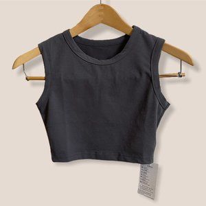 Petite Charcoal Cotton Sleeveless Cropped Tank Top